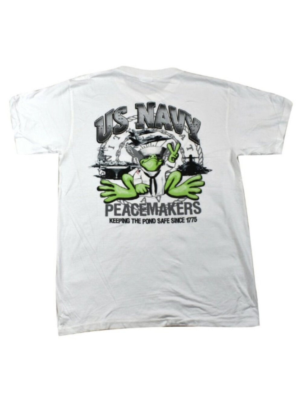 Peace Frogs Mens Peacemakers Navy Keeping The Pond Safe White Shirt New Small